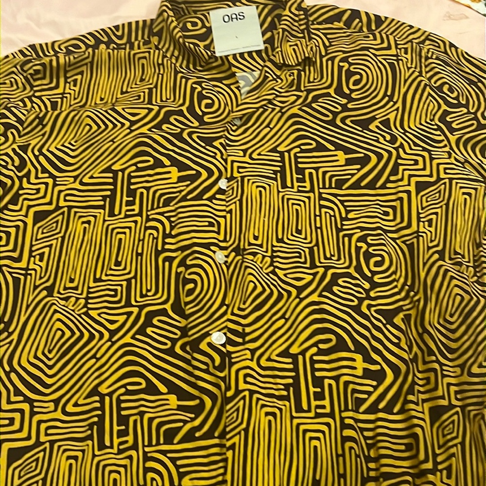 NWOT mustard black squiggly OAS viscose